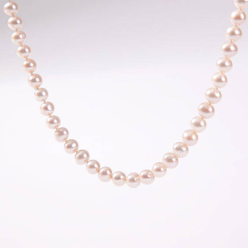 Classic White Round Freshwater Pearl Necklace, Sterling Silver Clasp - House Of Pearls